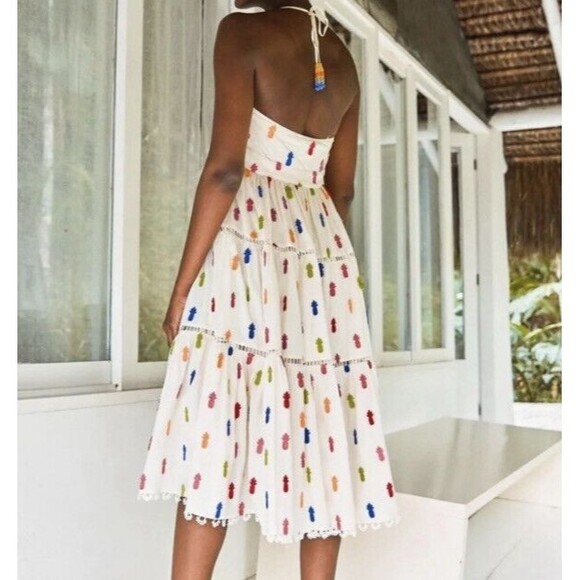 FARM RIO ANTHROPOLOGIE Multicolor Pineapple Cutout Midi Dress Size Large - Picture 11 of 12